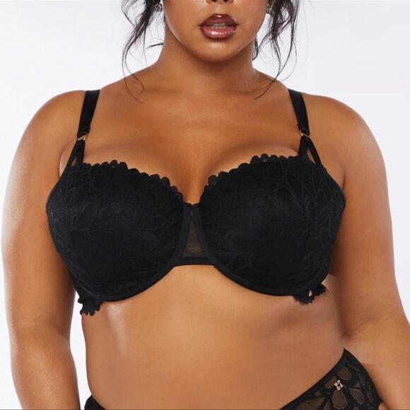 Savage X Fenty Savage Not Sorry Lightly Lined Lace Balconette Bra 38DDD Black - Picture 2 of 14